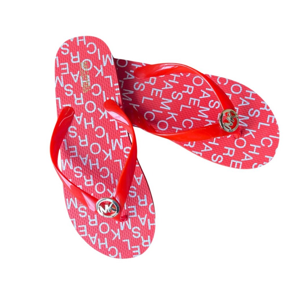 Michael Kors Mandarin Orange MK Logo Flip Flop Sandals Size 8 - Picture 2 of 13